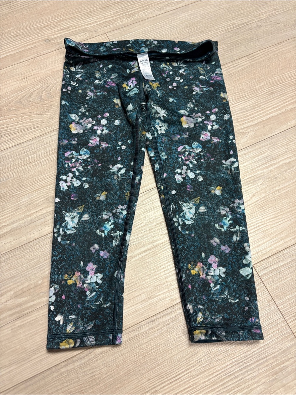Ivivva Dark Floral Print Leggings with Pink and Yellow Accents